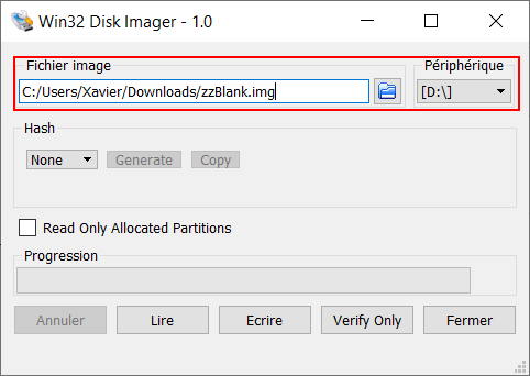 Win32 Disk Imager prêt à partitionner une carte SD pour la PS Vita.
