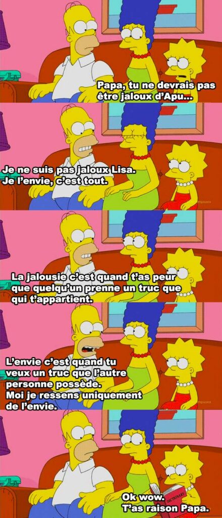 Homer Simpson expliquant la différence entre la jalousie et l'envie.